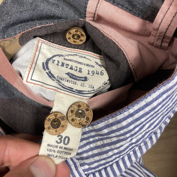 Washed Stoned & Beaten Shorts Mens 30 Seersucker Reversible Plaid - Picture 2 of 8